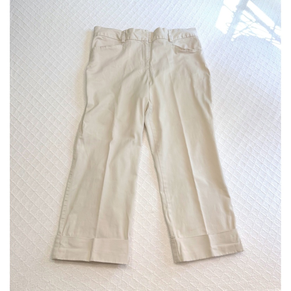 Tommy Hilfiger Women Size 16 Khaki Stretch Cropped Cuffed Chino Trousers Pants